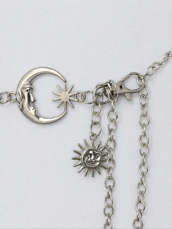 Silver Celestial Moon & Sun Chain Belt 45” Y2K Festival Boho Whimsy Goth main image 6